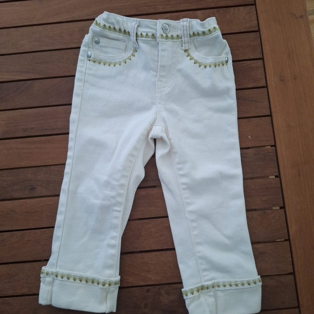Stylish Kids White Pants with Green Accents